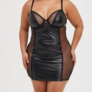 Torrid Black Mesh and Pleather Chemise Lingerie